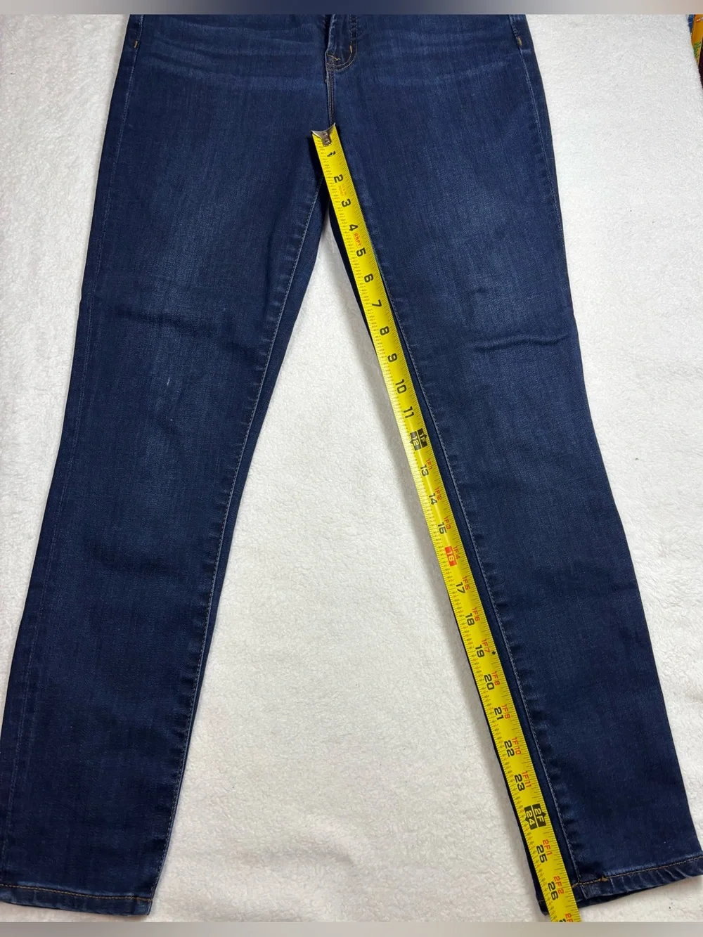 J.Crew jeans, Women’s high‑rise skinny size 27, dark wash, stretchy and sleek.